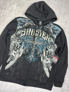 Sinister Sweatshirt Men's XL Black zip up hoodie Vtg Y2K Gothic Grunge UFC - Picture 1 of 12