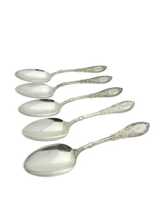 Antique Set Of 5 Whiting Arabesque Sterling Silver Large Soup Serving Spoons 7" - Image 1 of 4