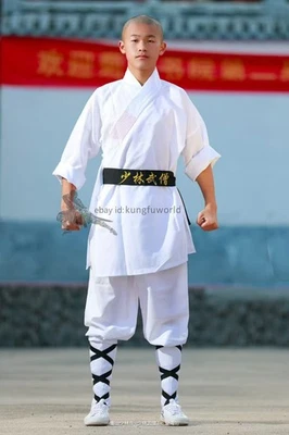 KUNGFUWORLD White Polyetser Shaolin Kung fu Suit Buddhist Monk Martial arts Tai Chi Uniform