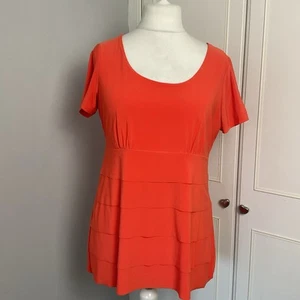 Nina Leonard Stretchy Top Size Large Orange Ruffles Short Sleeves Smart - Picture 1 of 10