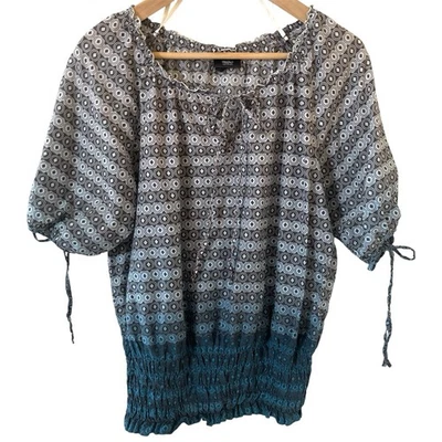 Женская блуза Mossimo Blue Ombre размер средний геометрический со сборками Bohemian Coastal - Изображение 1 из 4