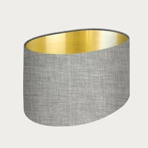 Lampshade Light Grey Textured Woven Brushed Gold Oval Light Shade - Picture 1 of 4