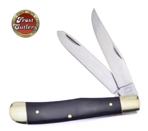 Frost Cutlery Large Black White Bone Handle Trapper Pocket Knife - NEW - Picture 1 of 1