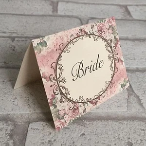 Wedding Table Guest Place Name Cards - Pink Vintage style - set of 10 - Picture 1 of 4