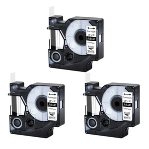3PK Black on White Industrial Vinyl Label Tape 18443 for Dymo Rhino 9mm - Picture 1 of 24