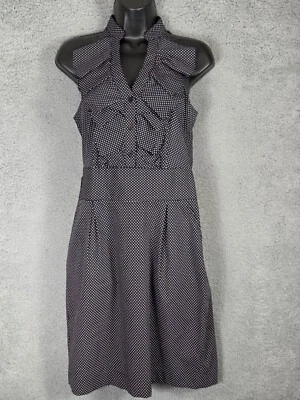 Express Shirt Dress 6 Black Polka Dot Ruffled Sleeveless Modern Timeless Office - Image 1 of 4