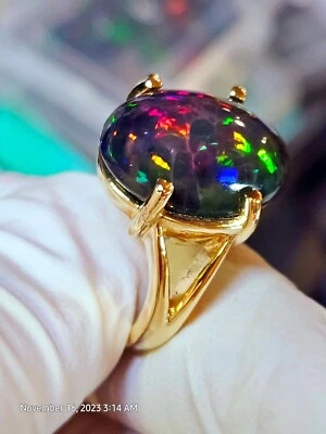 Precioso anillo de ópalo negro fuego natural sólido de plata de ley 925 anillos llamativos Foto 1 de 4