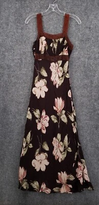 VINTAGE Newport News Dress Women 4 Brown Floral Maxi Floral Square Grunge y2k - Image 1 of 4