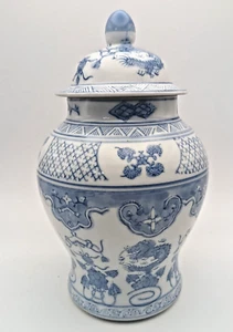 DE COLECCIÓN TARRO DE JENGIBRE CHINO AZUL Y BLANCO PORCELANA CON TAPA 10,25", DRAGONES c1970 v/g - Imagen 1 de 7