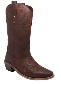 NUEVO Mujer AdTec Bota de Vaquero Bota de Montar Occidental Informal Bota MARRÓN 8608 - Imagen 1 de 10