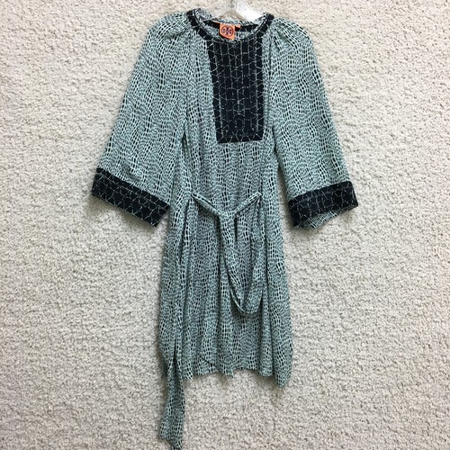 Abito Tory Burch 0 adulto verde astratto mini misto seta aderente svasato foderato donna
