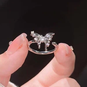 Sparkling 925 Sterling Silver Butterfly Crystal CZ Adjustable Ring Women Girls - Picture 1 of 7