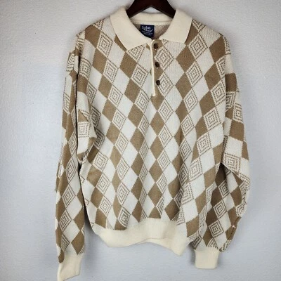 Suéter Polo Tejido 1/4 Botón De Colección John Blair L Argyle Old School Ivy League  Foto 1 de 4