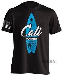 California Surfing Short Board Forward US Flag Short-Sleeve T-Shirt Beach New