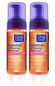 2x150ml. Clean And Clear Essentials Self Foaming Facial Wash Oil Free Gently - Picture 1 of 6