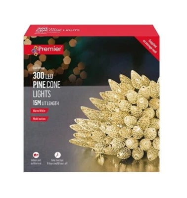 Premier 300 LED Pine Cone Lights Warm White Multi-Action Christmas Decoration - Image 1 of 3