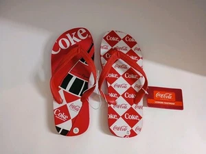 Coca Cola Flip Flops Women's Size M 7/8 Medium Coke Soda Sandals Beach Shoes New - Picture 1 of 3