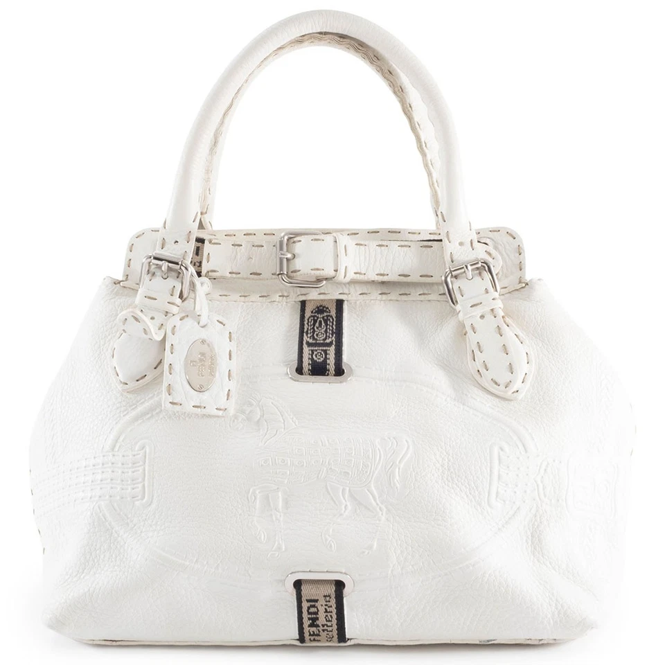 FENDI Selleria Villa Borghese Leather White Tote Bag Handbag Pre-owned Authentic - Image 1 of 4