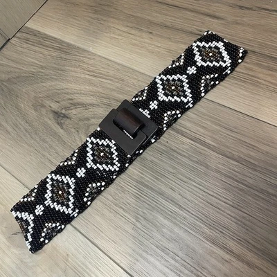 Vtg Southwestern Belt Beaded Black Wooden Boho Hippie Punchy Western 30” Stretch - Image 1 of 4