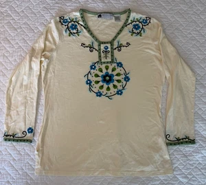 Storybook Knits Women’s Embroidered Long Sleeve Top – Size L – 100% Cotton (D28) - Picture 1 of 7