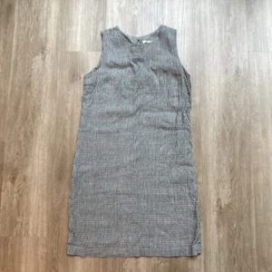 Vintage Eddie Bauer Linen Rayon Gingham Dress Women’s S Petite Black White - Picture 1 of 17