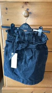 New River Island Black Belted Paperbag Denim Skirt Size 6 - Picture 1 of 9