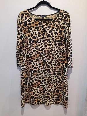 Tiana B. Womens Leopard Print Sheath Dress 3/4 Sleeve Size M Slip On A9 - Image 1 of 4