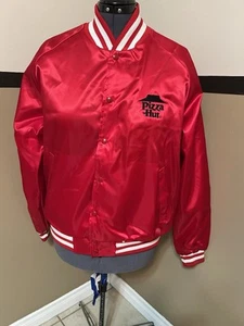 PIZZA HUT VTG Rare Shiny Red Satin Staff Uniform Bomber Jacket XL Red retro - Picture 1 of 16