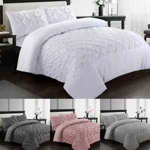 Premium Diamond Pleated Deluxe Pintuck Duvet Cover Soft Quilt Set Double King - Picture 1 of 9