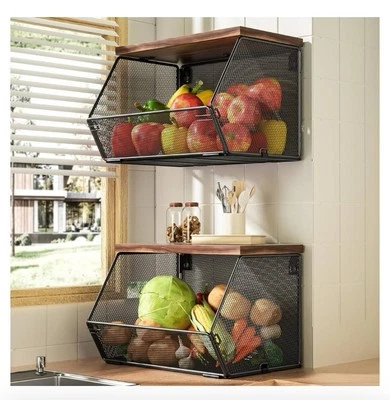 Set of 2 Stackable Wire Mesh Fruit Veggie Baskets Wall Mounted or Countertop New - Image 1 of 4