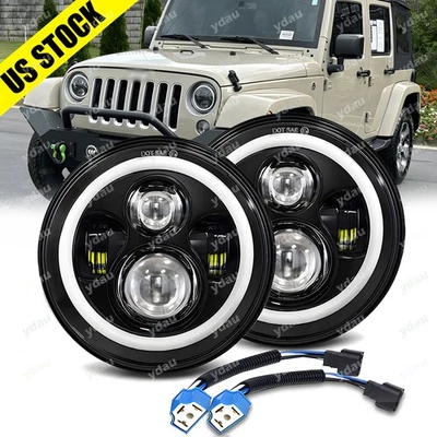 一对 7 英寸 LED 车头灯光环天使眼睛适用于吉普牧马人 JK LJ TJ CJ — 第 1/4 张图片