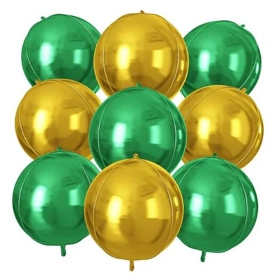 Round Foil Balloons 9 pcs,Metallic Giant 4D Round Balloons 22 Inch Green Gold - Image 1 of 4