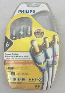 PHILIPS 6ft Stereo Audio Composite Video Cables 24k Gold 6' A/V RCA DVD TV NEW - Picture 1 of 6