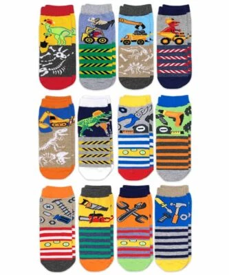 Jefferies Socks Boy Pattern Dinosaur Construction Tools Animal Stripe Bulk 12PK - Image 1 of 4