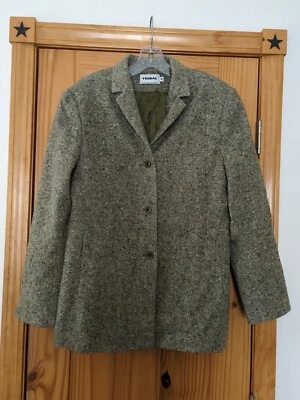 Jaqueta tribal blazer de lã mistura de seda feminina tamanho 10 verde tweed forrado macio em excelente estado usado - Imagem 1 de 4