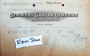 1926 PARIS TEXAS SIMMONS GROCER BILLHEAD BENNET PRESS - Picture 1 of 1