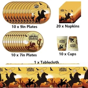 Tablewear Set w/ Plates Cups Napkins Tablecloth For Western Cowboy Themed Party - Picture 1 of 8