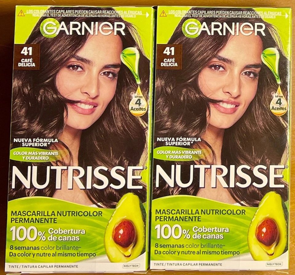 2 CAJA GARNIER NUTRISSE PERMANENTE 41 MARRÓN CENIZA CAOBA COLOR CABELLO PRODUCTO MÉXICO Foto 1 de 1