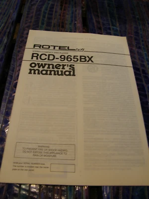 Rotel RCD-965BX CD Player owners Manual  Factory Original - Image 1 of 3