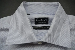 Abito Camicia Galliani 15 3/4 40 Design Italiano Cotone Spina di Pesce Viola Nuovo con etichette - Foto 1 di 6