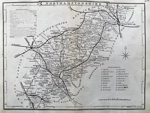 1804 (1858) Antique Map Northamptonshire by Cole from Railway & Pedestrian Atlas - Picture 1 of 2