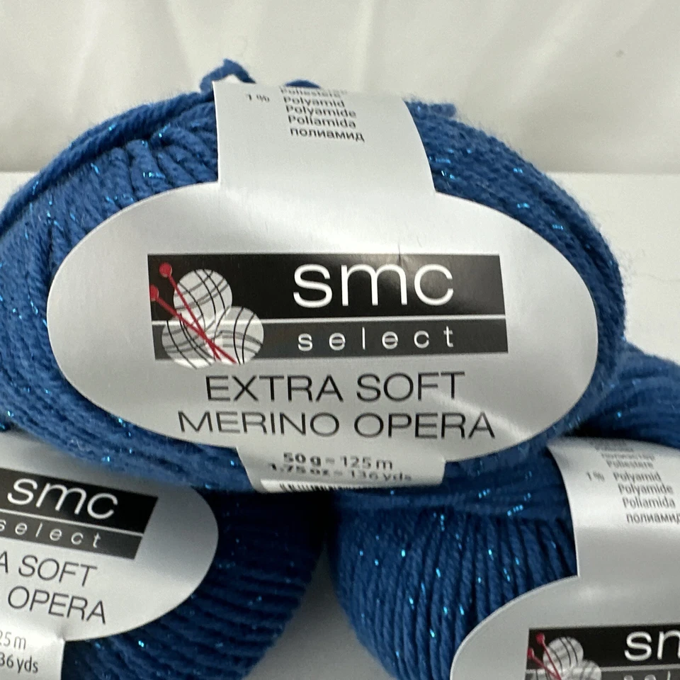 3 Stück SMC Select Garn extra weich Superwash Merino Opera türkis mit Glitzer Neu - Bild 1 von 4