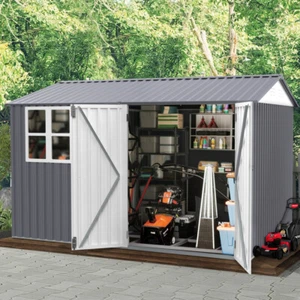 Outdoor Storage Shed–Large Galvanized Steel w/Sloped Roof& Double Lockable Doors - Picture 1 of 10