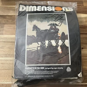 Vintage Dimensions Needlepoint Silhouette In The Rain 2001 Roger Reinardy 12x16 - Picture 1 of 3