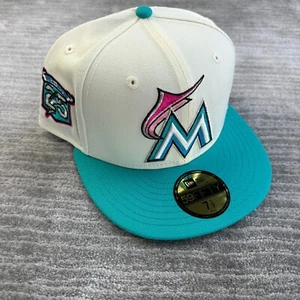 Florida Marlins Hat Cap Mens Fitted 7 1/2 New Era Side Patch Miami Vice 2 Tone - Picture 1 of 6