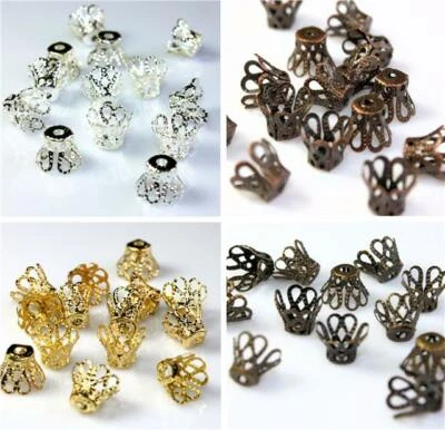 THEBEADSELECTION 100 / 50 FILIGREE CONE BEAD CAPS 8mm x 6mm COLOUR CHOICE