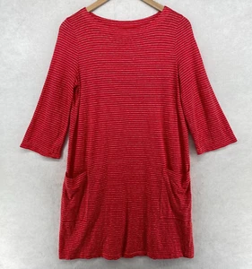 EILEEN FISHER Dress XS Organic Linen Jersey Striped Shift Tunic 3/4 Sleeve Red - Picture 1 of 12