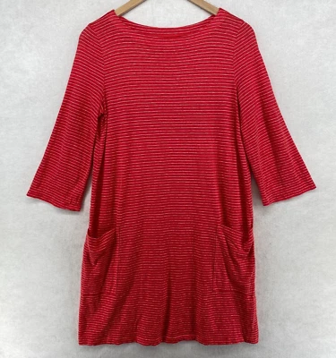 Vestido EILEEN FISHER XS Lino Orgánico Jersey Rayas Cambio Túnica Manga 3/4 Rojo Foto 1 de 4