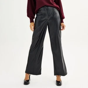 Nine West Pleated Faux Leather Trouser Pants Womens 16 Black NEW - Picture 1 of 8