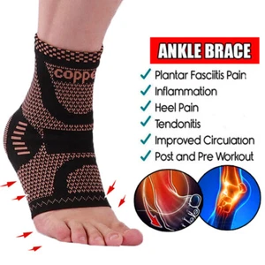 Copper Ankle Brace Support Compression Sleeve Socks Foot Fasciitis Pain Relief - Picture 1 of 14